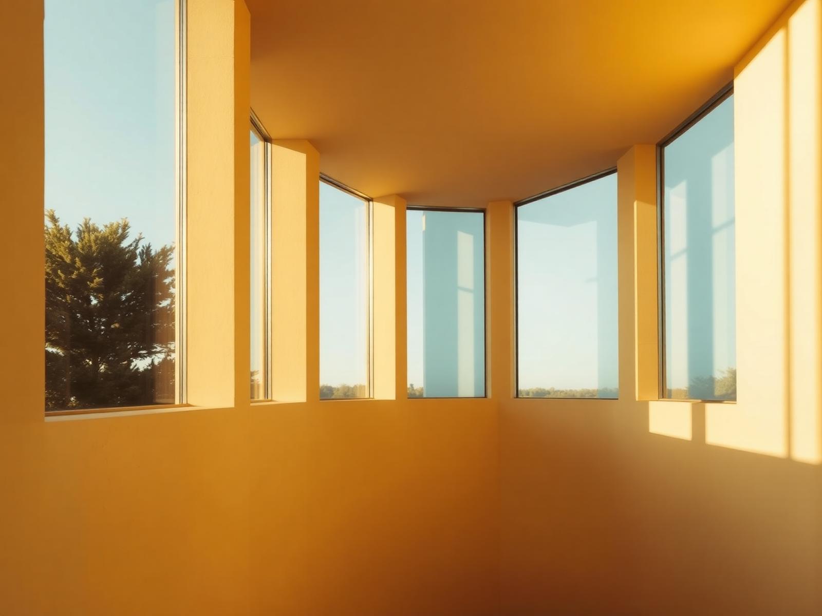 Warm architectural light through tall windows